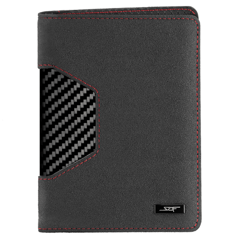 Alcantara & Real Carbon Fiber Passport Holder (Red Stitching)