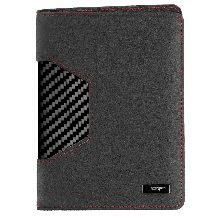 Alcantara & Real Carbon Fiber Passport Holder (Red Stitching)