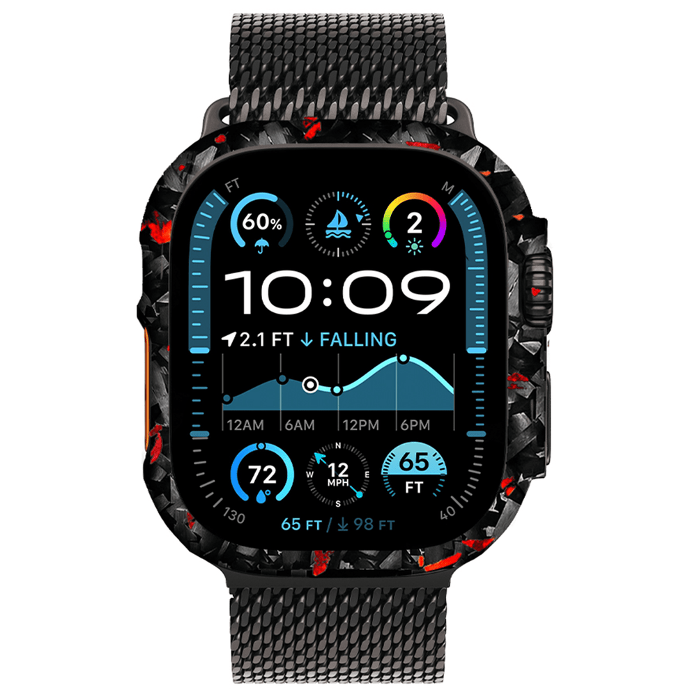 Apple Watch Red Flake Real Forged Carbon Fiber Case