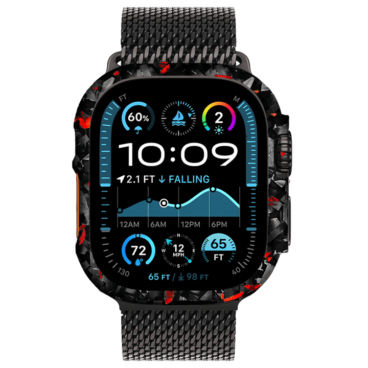Apple Watch Red Flake Real Forged Carbon Fiber Case