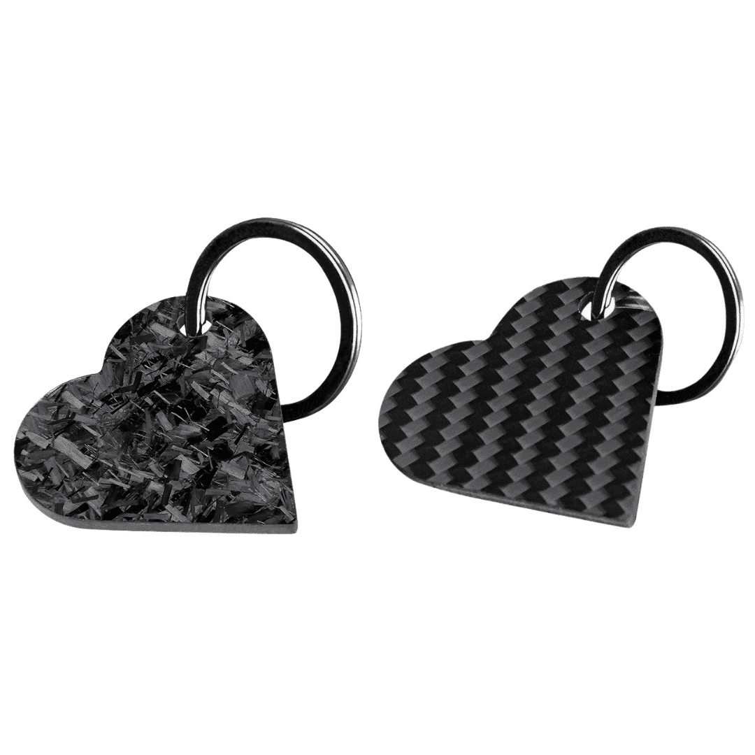 Real Carbon Fiber & Forged Heart Shaped Keychain (2 Pack)