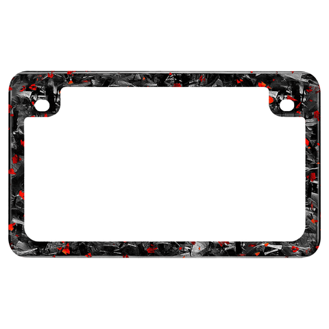 Red Flake Real Forged Carbon Fiber Motorcycle License Plate Frame
